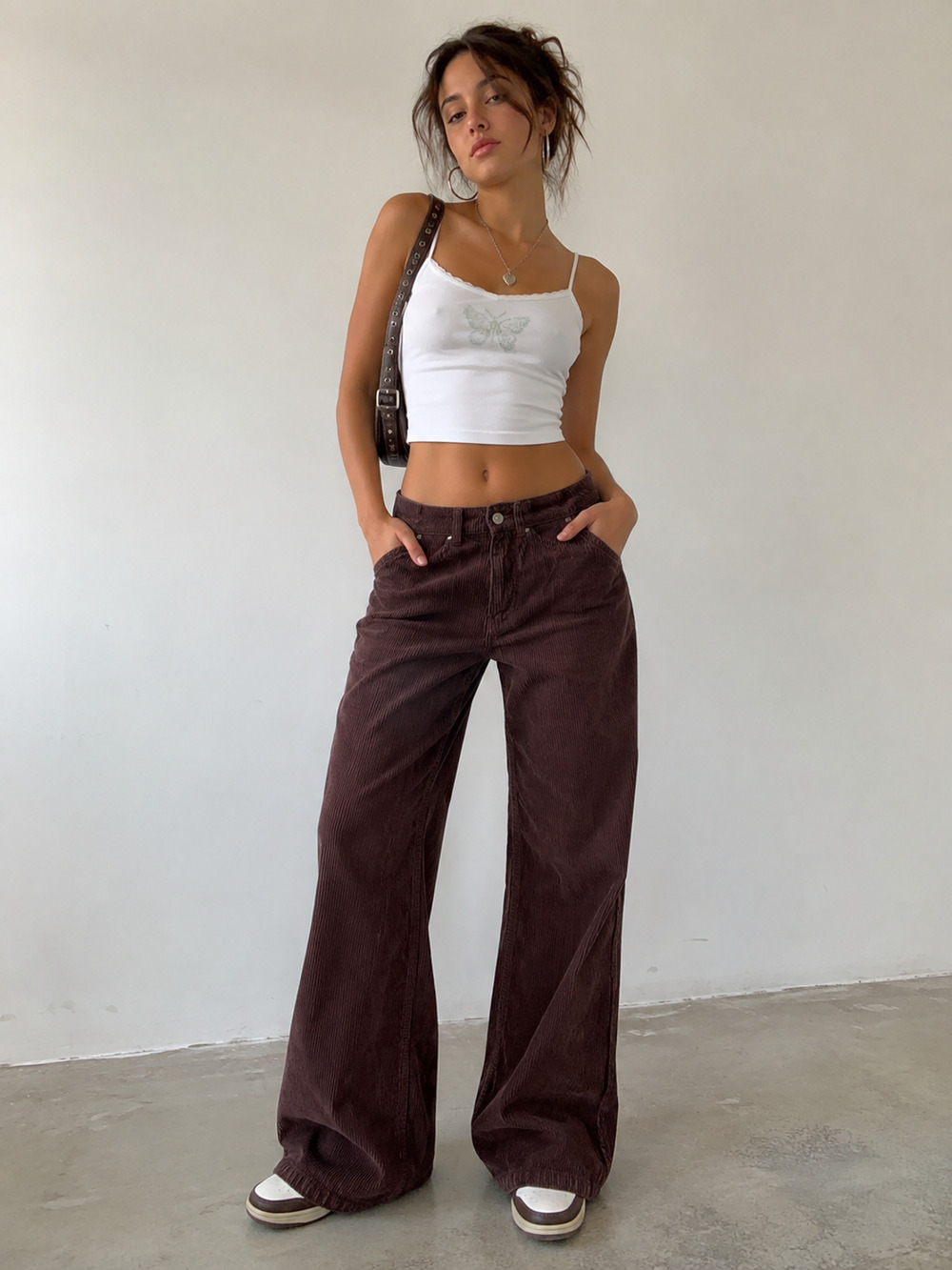 Womens BDG Urban Outfitters Brown High Wide Corduroy Baggy Pants Y2K Size 25